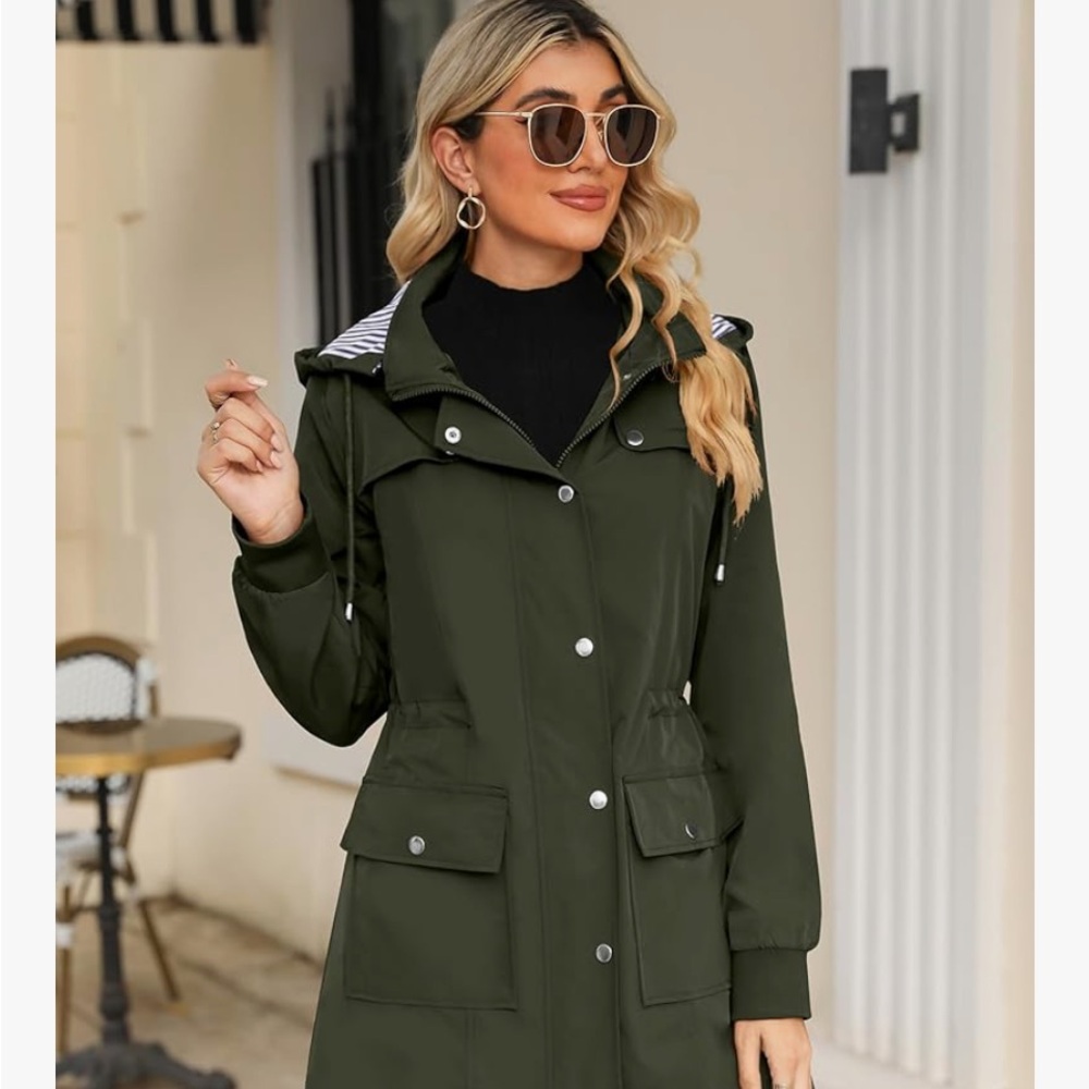 Bloggerlove Stylish Olive Green Rain Coat for Women - Picture 2 of 7